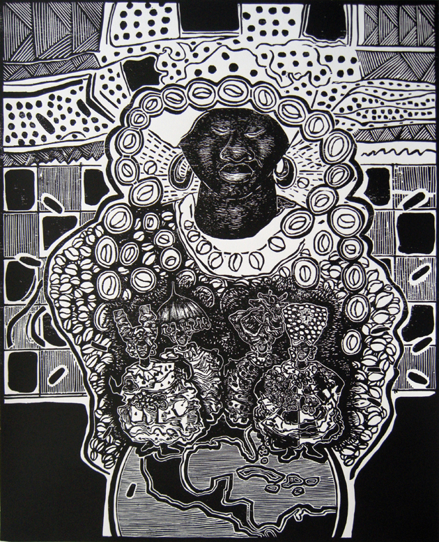 Diogenes Ballester - PR - The Dance of Chango, woodcut, 2009